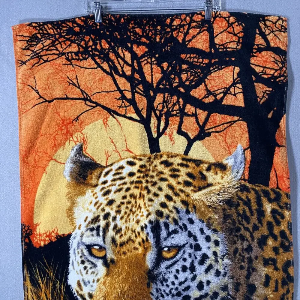 Vintage Cheetah Leopard Big Cat Animal Print Beach Bath Towel 28 x 60
